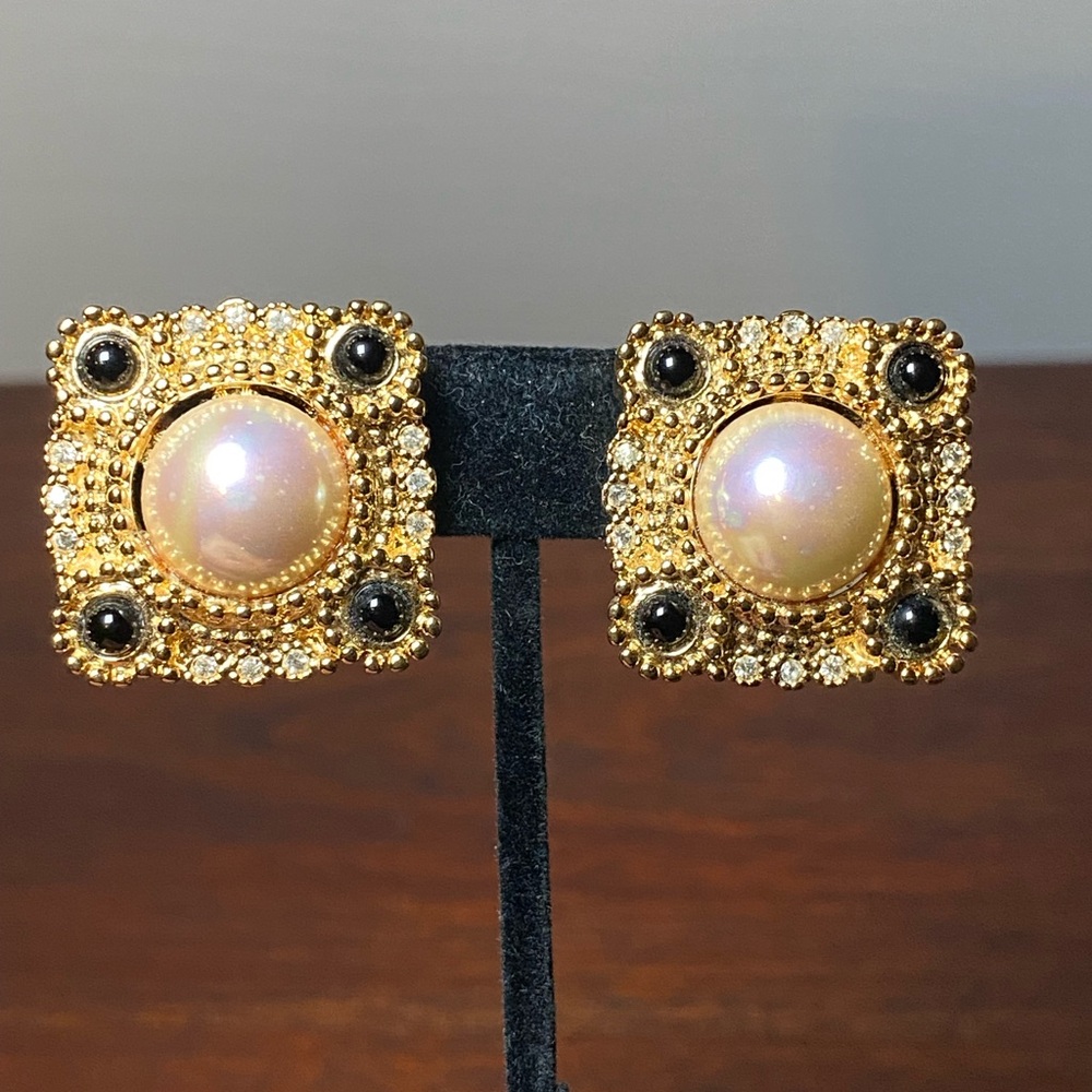 Vintage Signed D’Orlan Faux Pearl Rhinestone Clip-On Earrings